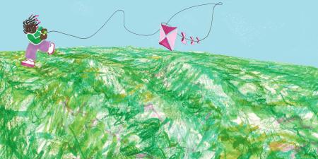Childrens Drawing of a Child Flying a Kite 